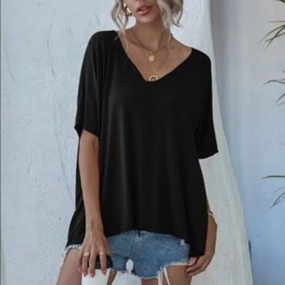 Boho oversized v neck short sleeve tee - Picture 4 of 7
